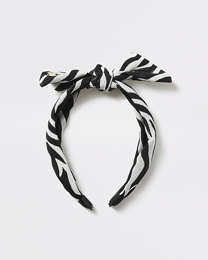 Girls black zebra print bow headband