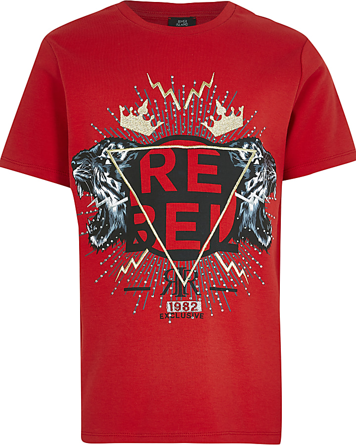 Boys red embellished t-shirt