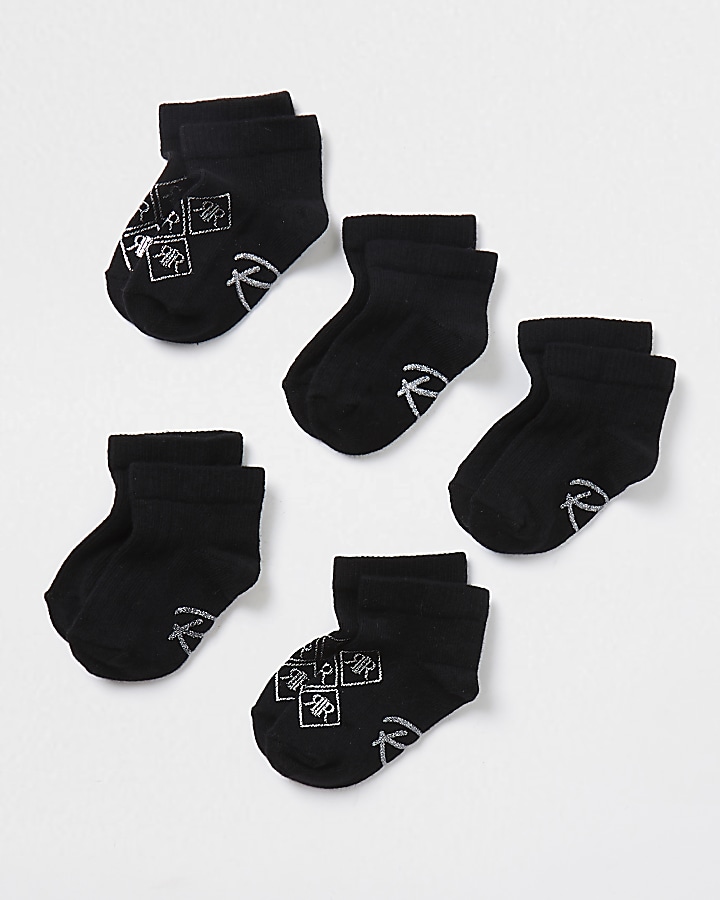 Mini girls black RI trainers socks 5 pack