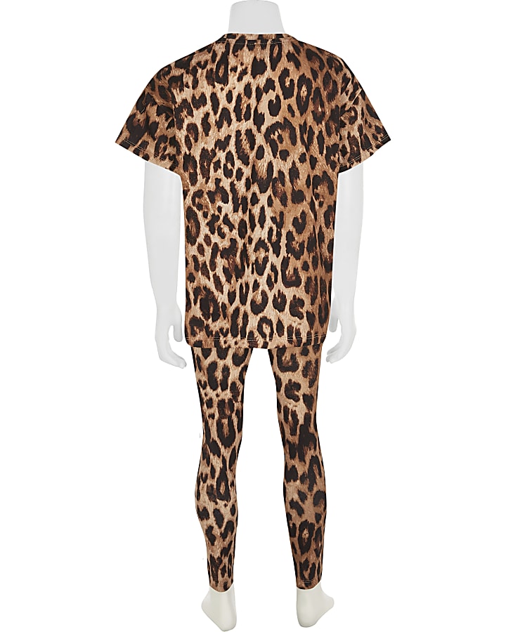 Girls brown leopard print t-shirt outfit