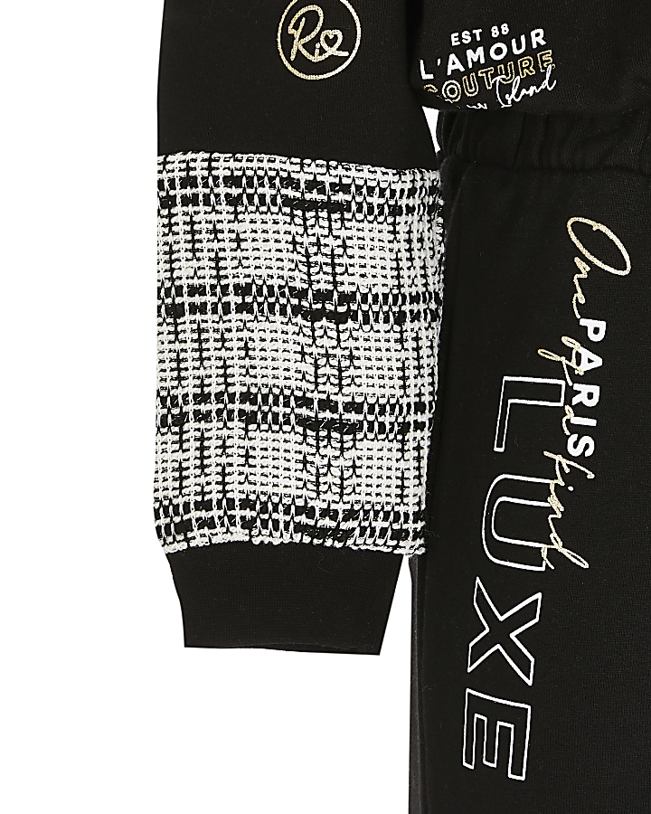 Girls black 'Paris Luxe' hooded jumpsuit