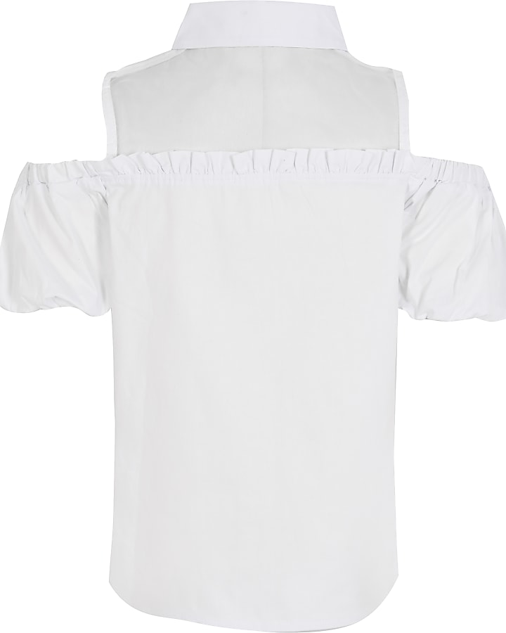 Girls white cold shoulder organza Shirt