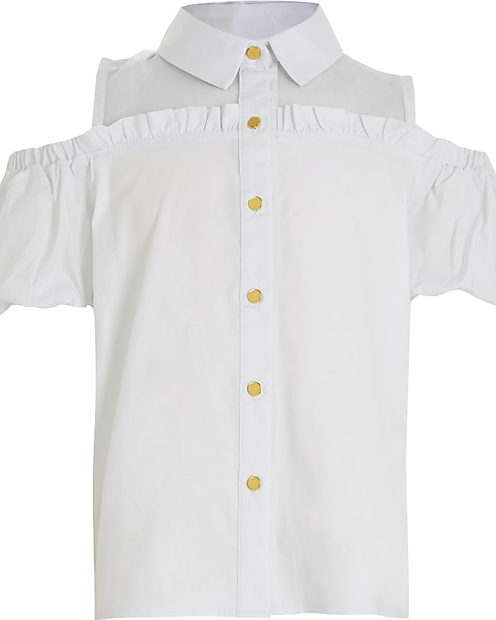 Girls white cold shoulder organza Shirt