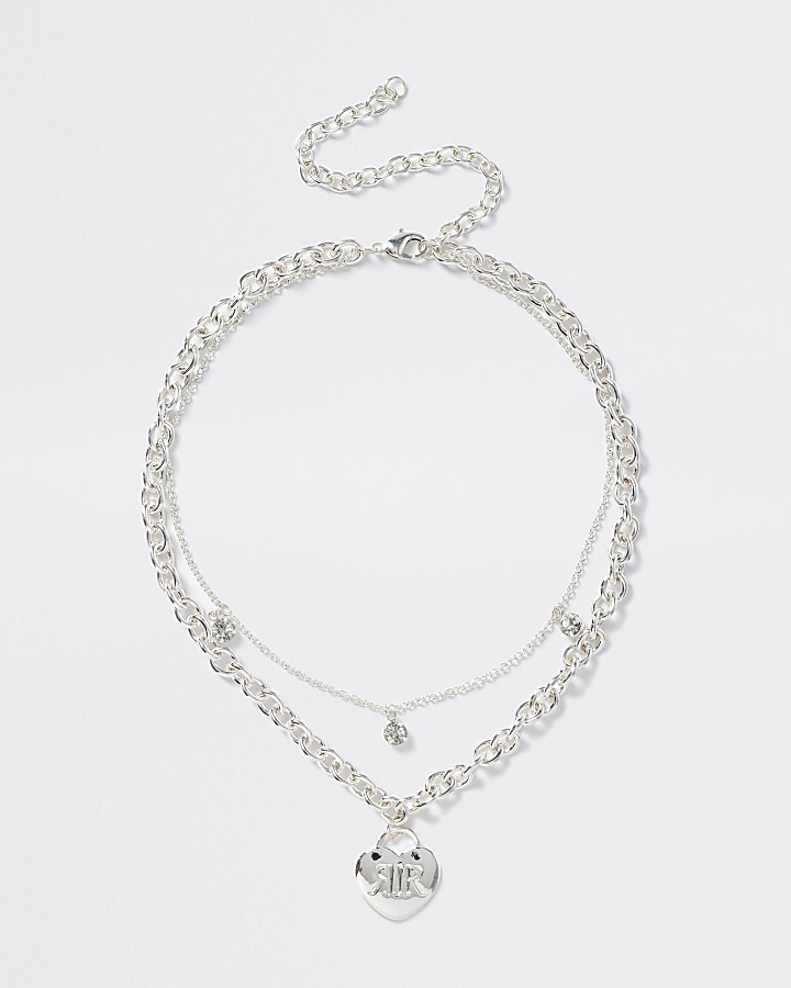 Girls silver chain heart necklace
