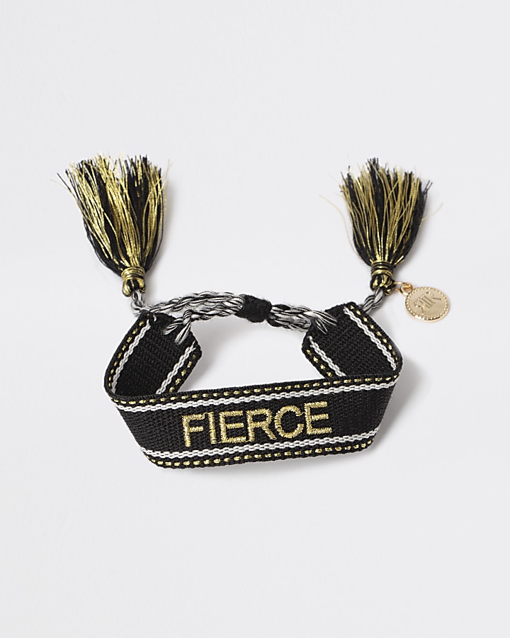 Girls black 'Fierce' fabric bracelet