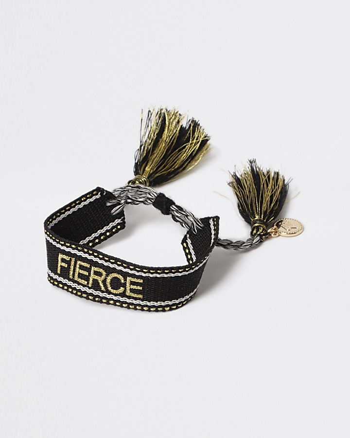 Girls black 'Fierce' fabric bracelet
