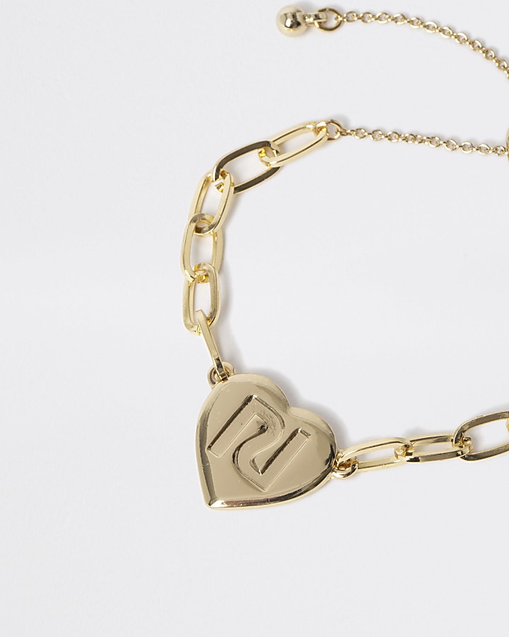 Girls gold tone chain heart bracelet