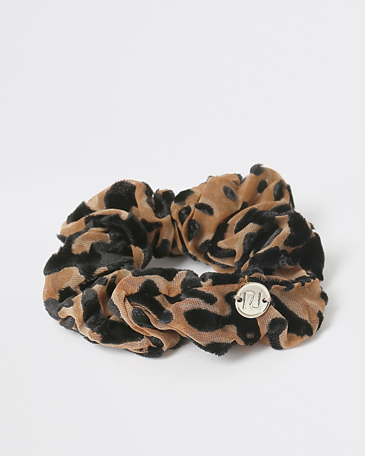 Girls brown leopard print scrunchie