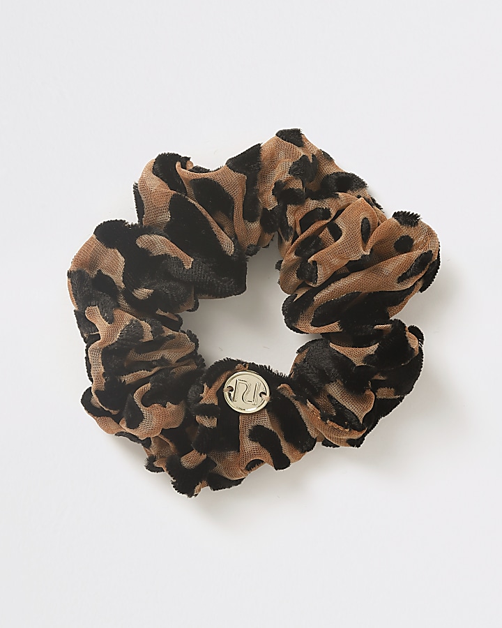 Girls brown leopard print scrunchie