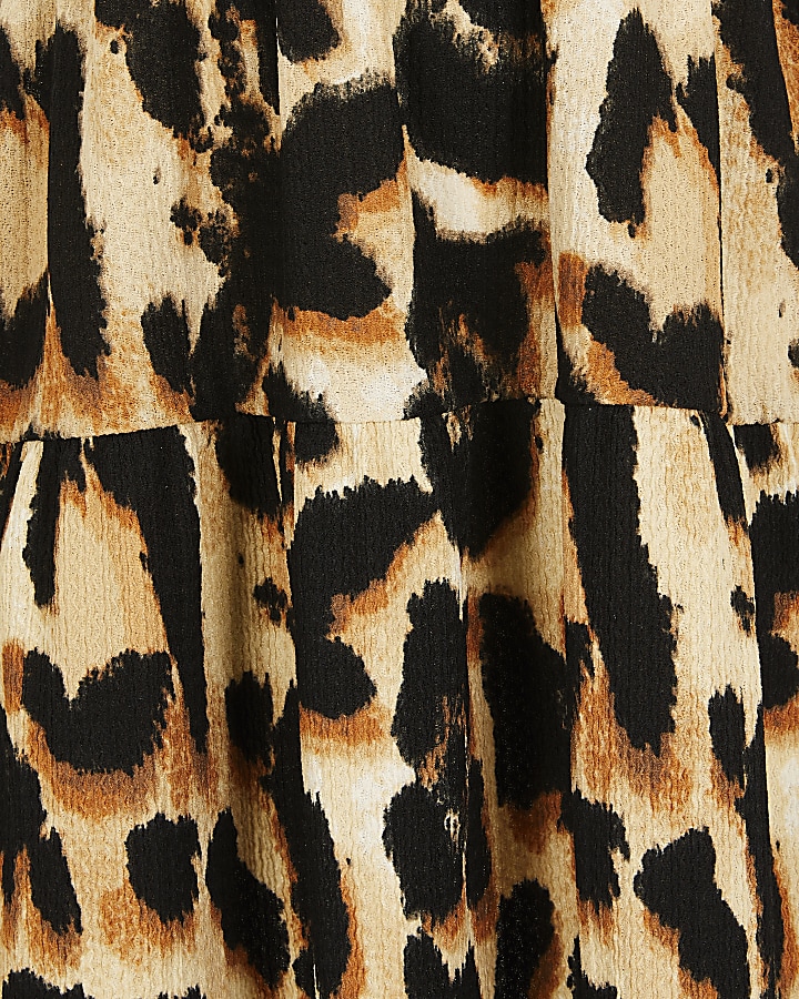 Girls brown leopard print smock dress