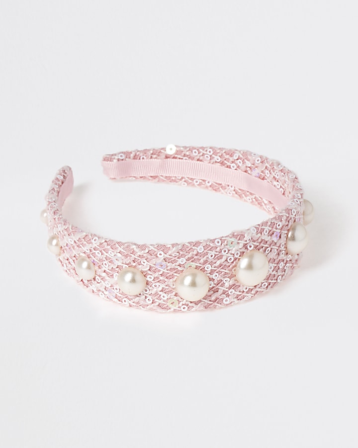 Girls pink pearl headband