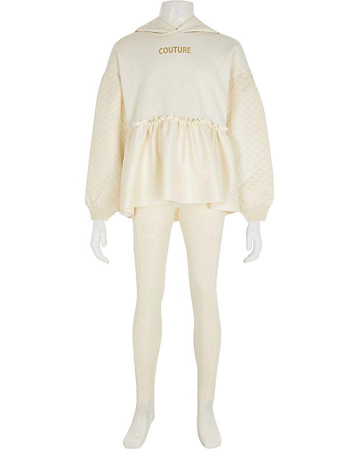 Girls cream 'Couture' peplum hoodie outfit