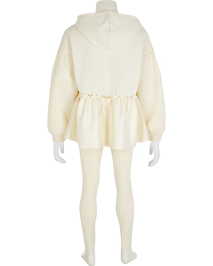 Girls cream 'Couture' peplum hoodie outfit
