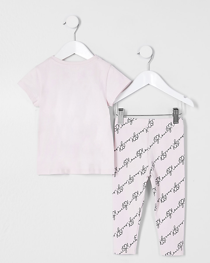 Mini girls pink ruffle t-shirt legging set