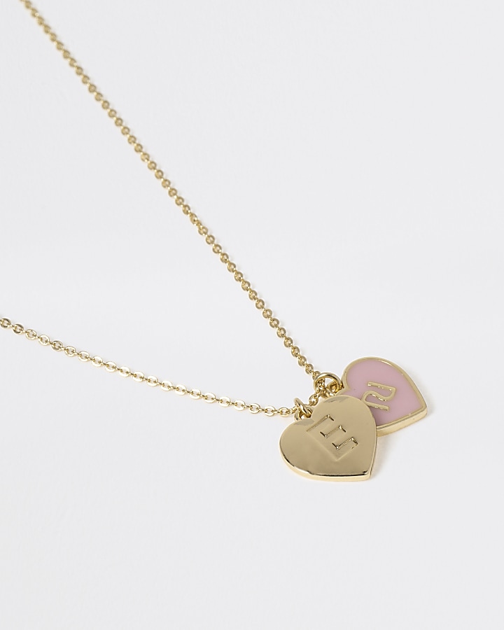 Girls gold tone E initial heart necklace