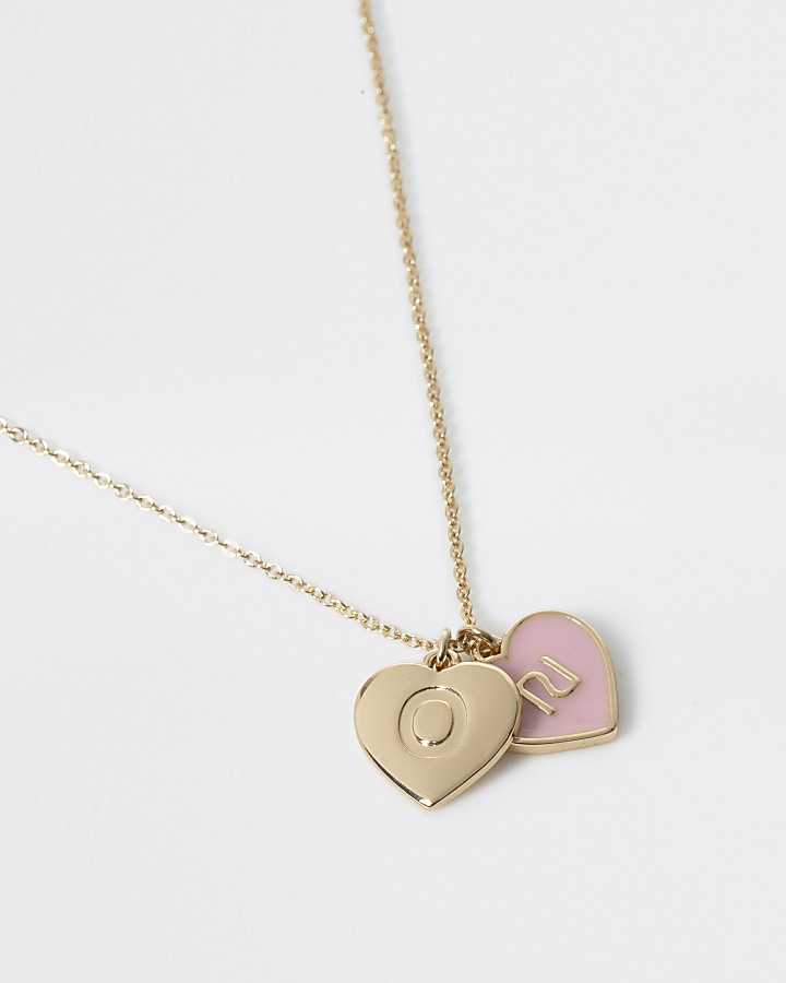 Girls gold tone O initial heart necklace