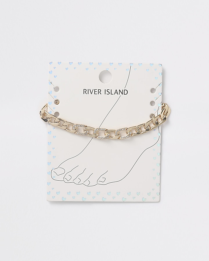 Girls gold tone diamante chain anklet