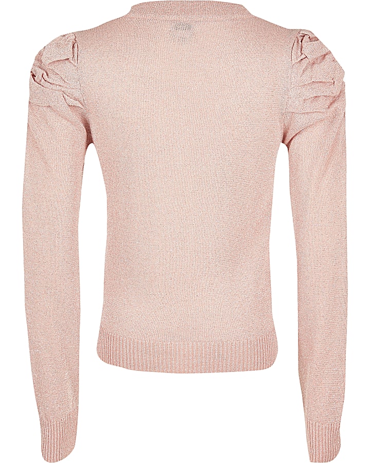 Girls pink 'Unique' bow fitted jumper