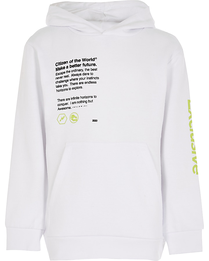 Boys white 'Exclusive' back print hoodie