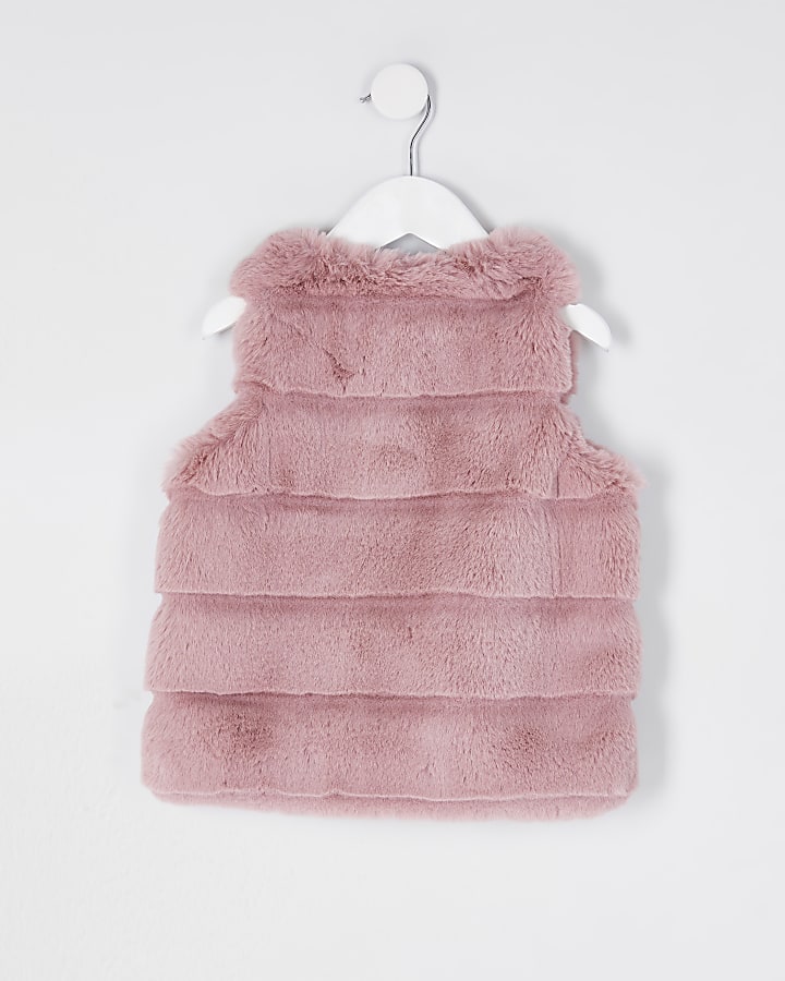Mini girls pink panelled faux fur gilet