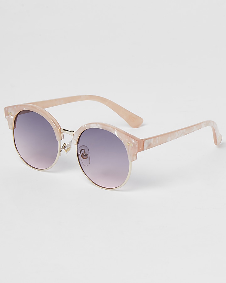 Girls pink retro round sunglasses