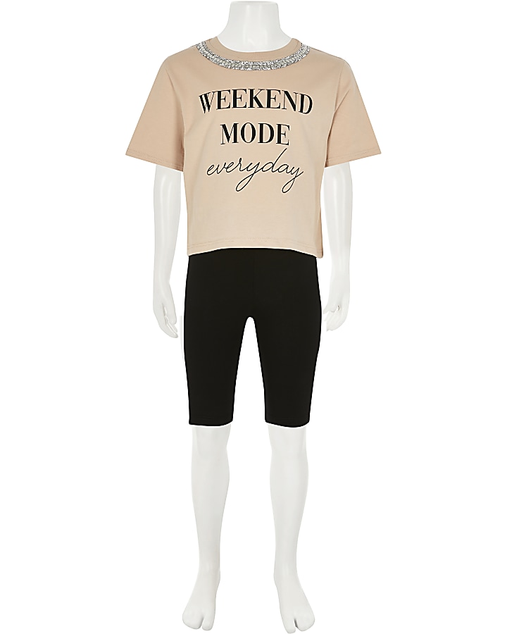 Girls nude 'Weekend Mode' t-shirt outfit