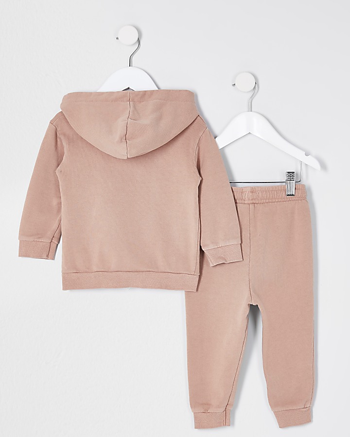 Mini boys pink hoodie and jogger outfit