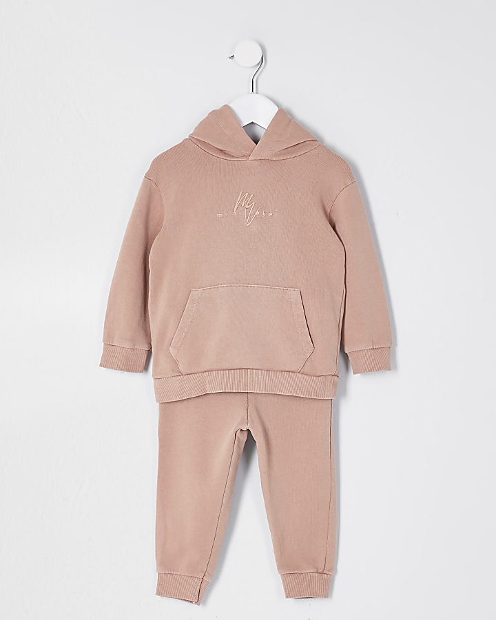 Mini boys pink hoodie and jogger outfit