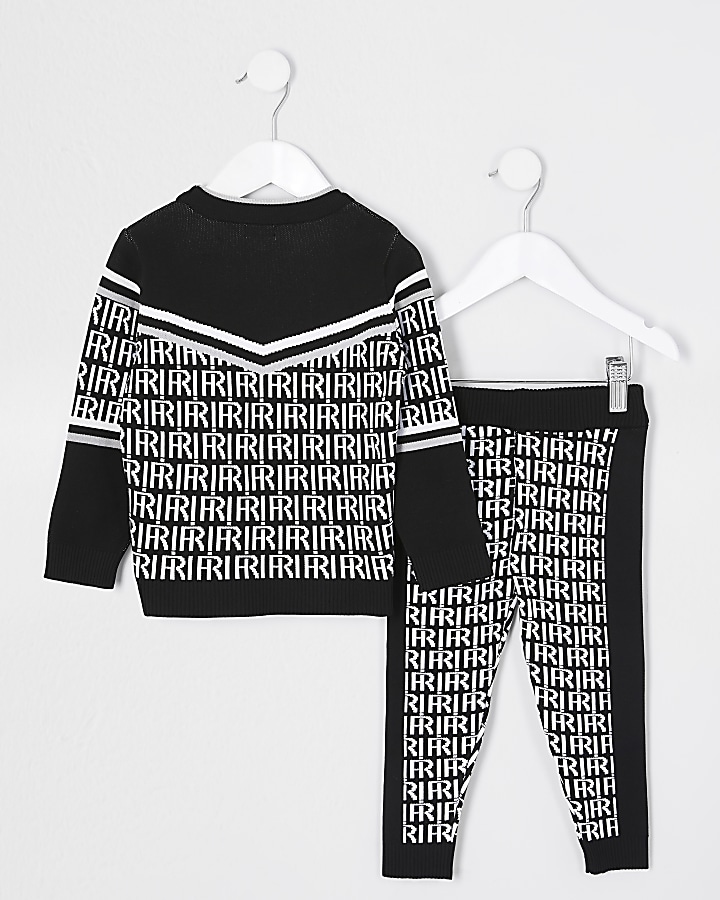Mini boys black knitted monogram outfit
