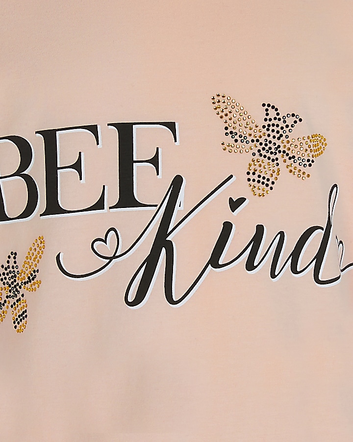 Girls pink 'Bee Kind' frill sleeve t-shirt