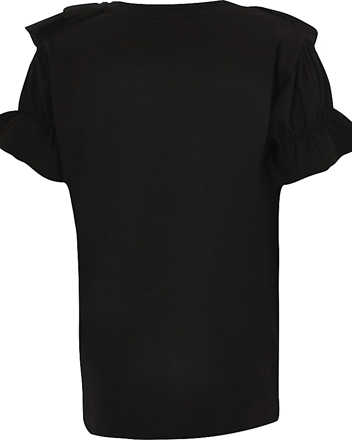 Girls black bow tafetta t-shirt