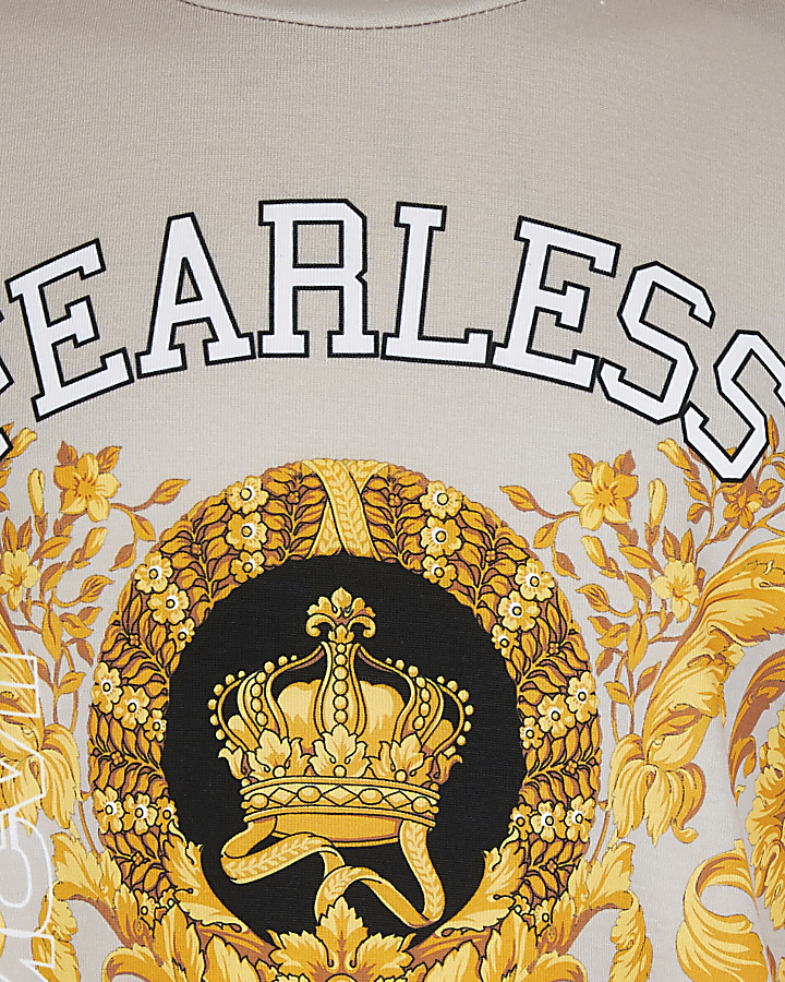 Boys stone 'Fearless' baroque print t-shirt