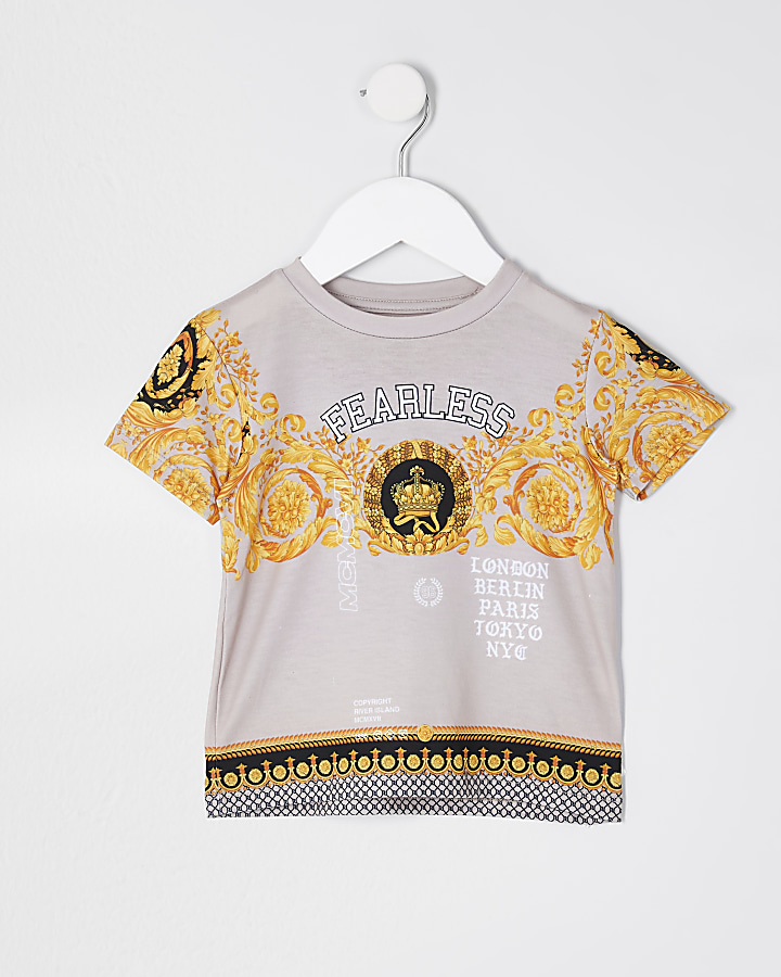 Mini boys stone 'Fearless' print t-shirt