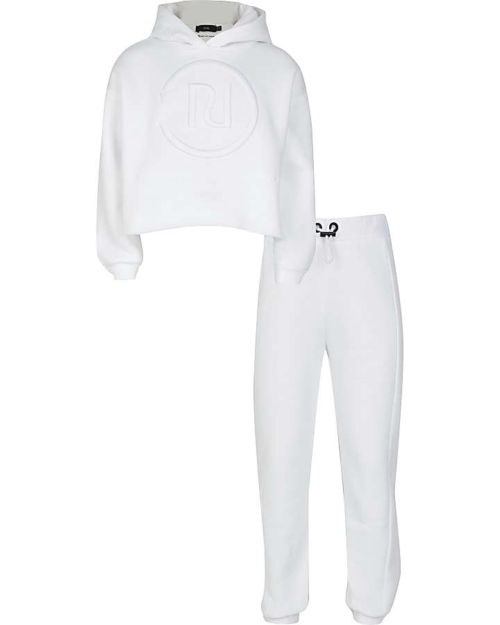 Girls white RI One hoodie and joggers outfit