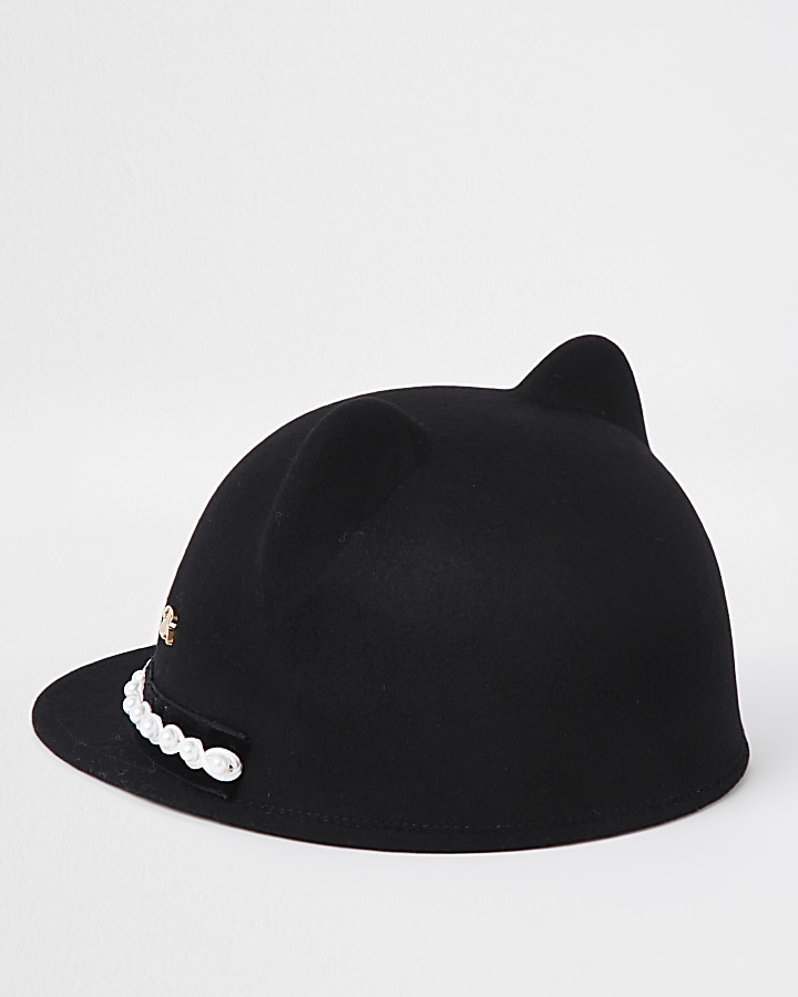 Mini girls black felt cat ears hat
