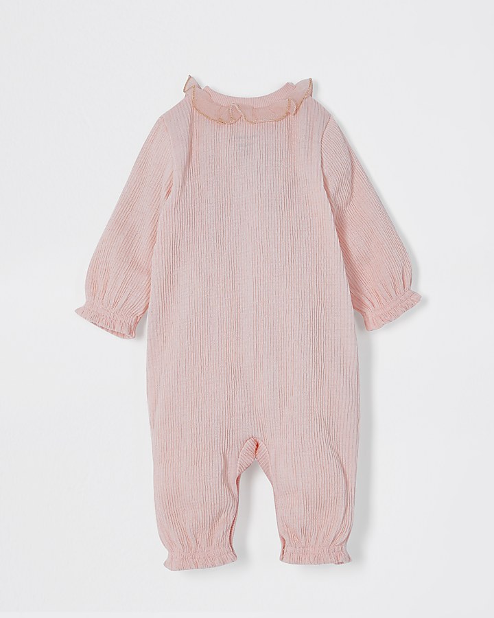 Baby pink frill textured all in one