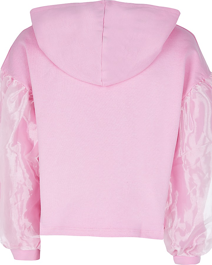 Girls pink organza sleeve hoodie