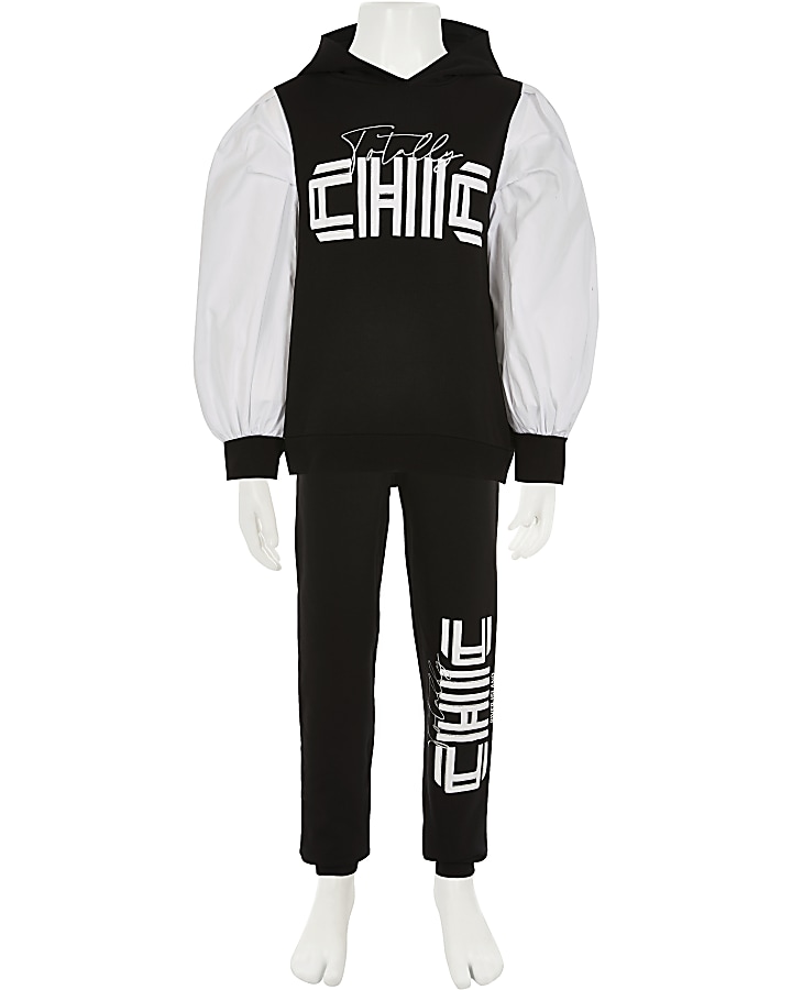 Girls black 'Totally chic' tracksuit