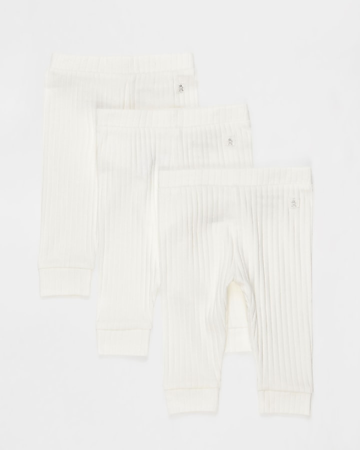 Baby white ribbed leggings 3 pack