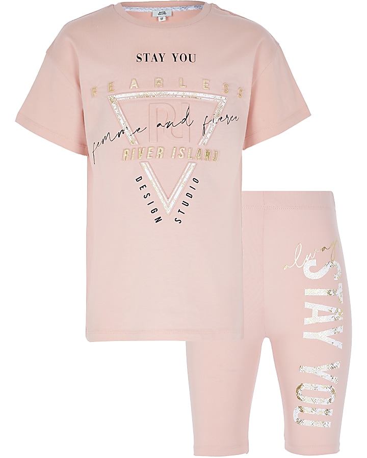 Girls pink RI Active t-shirt outfit