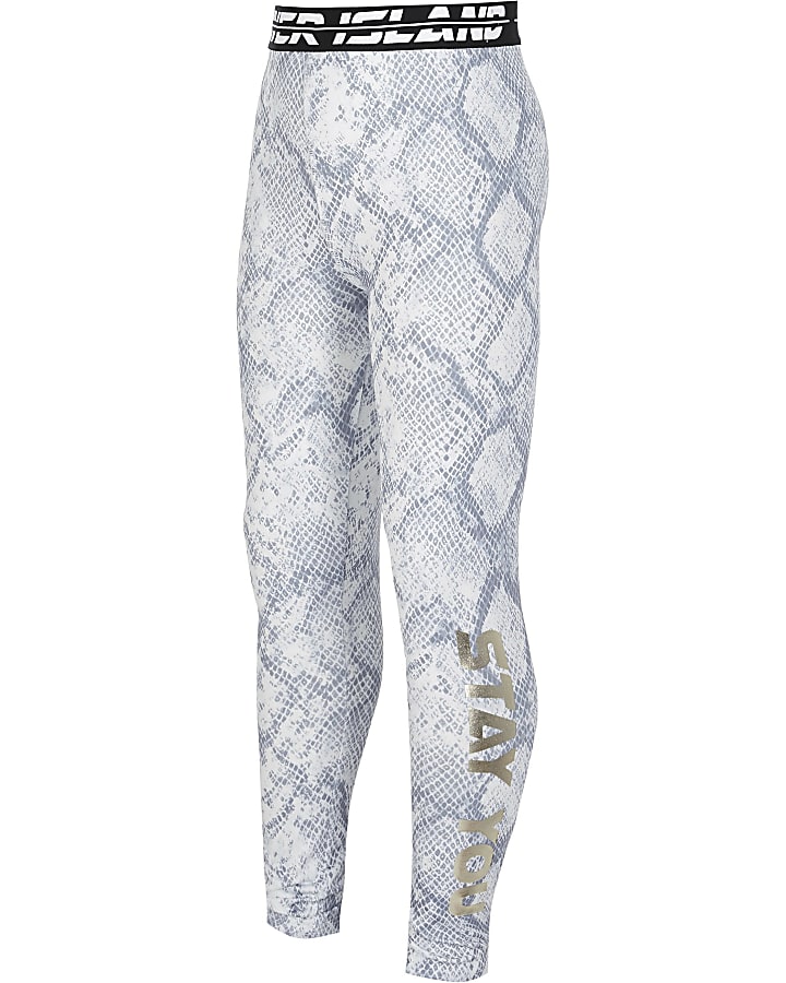 Girls grey snake foil print Active leggings