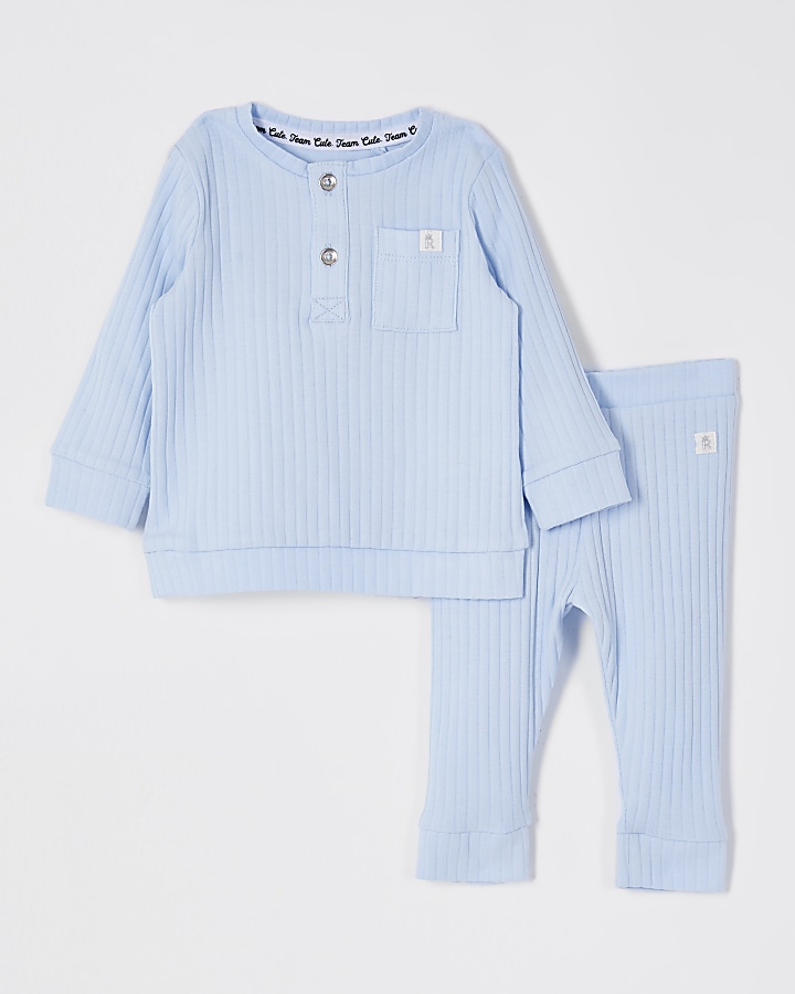 Baby blue grandad collar top outfit