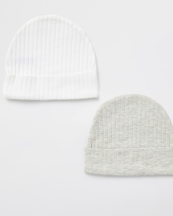 Baby grey ribbed beanie hat 2 pack