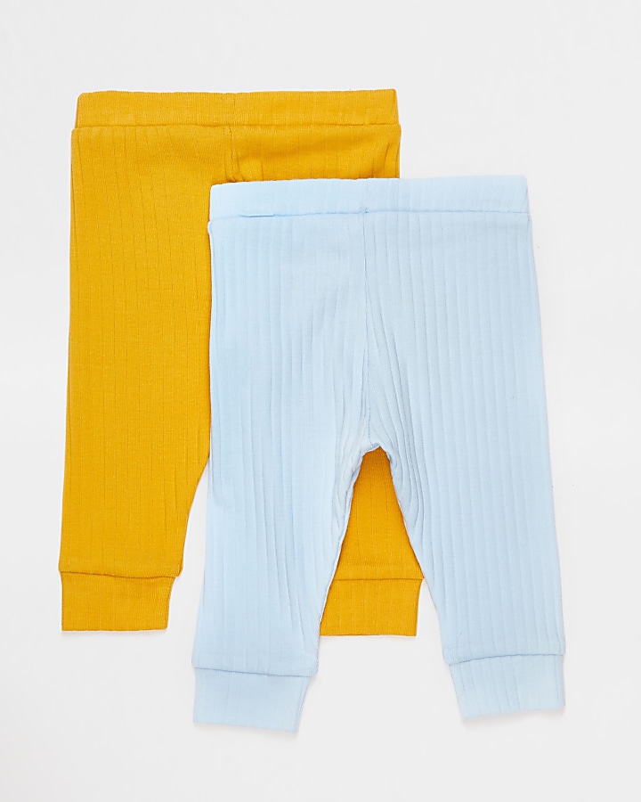Baby blue and yellow ribbed leggings 2 pack