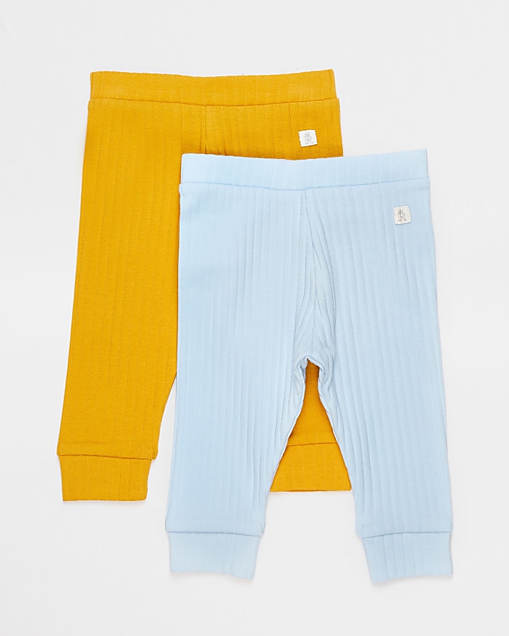 Baby blue and yellow ribbed leggings 2 pack