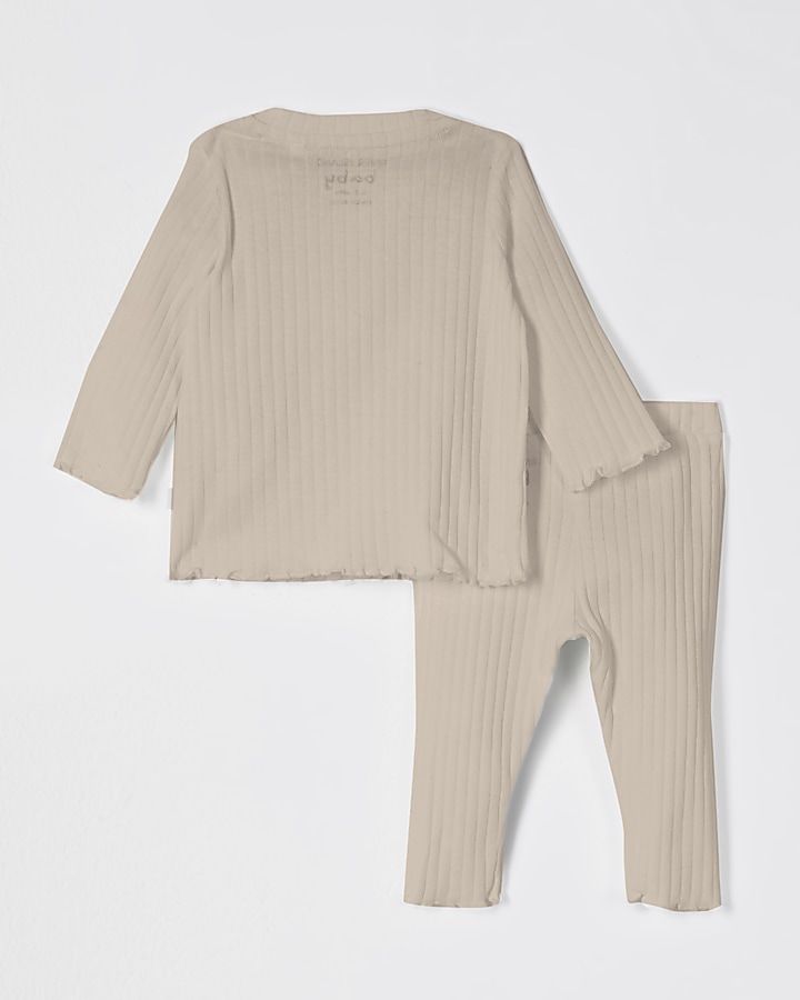 Baby beige ribbed bow legging outfit
