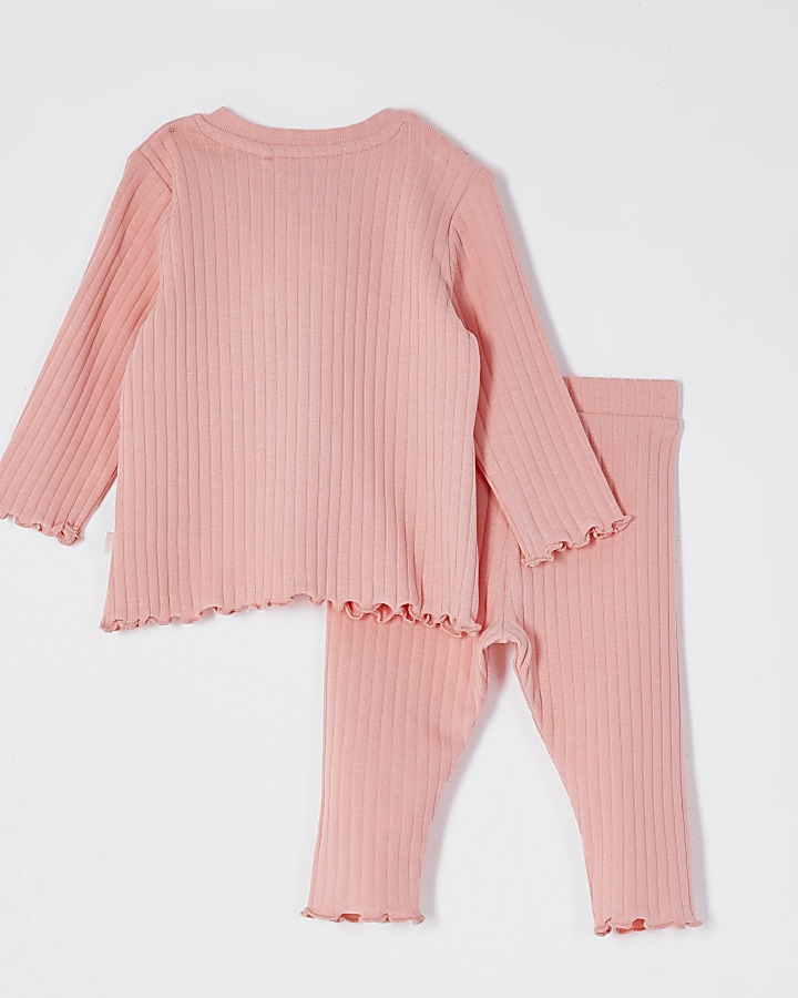Baby coral ribbed bow leggings outfit