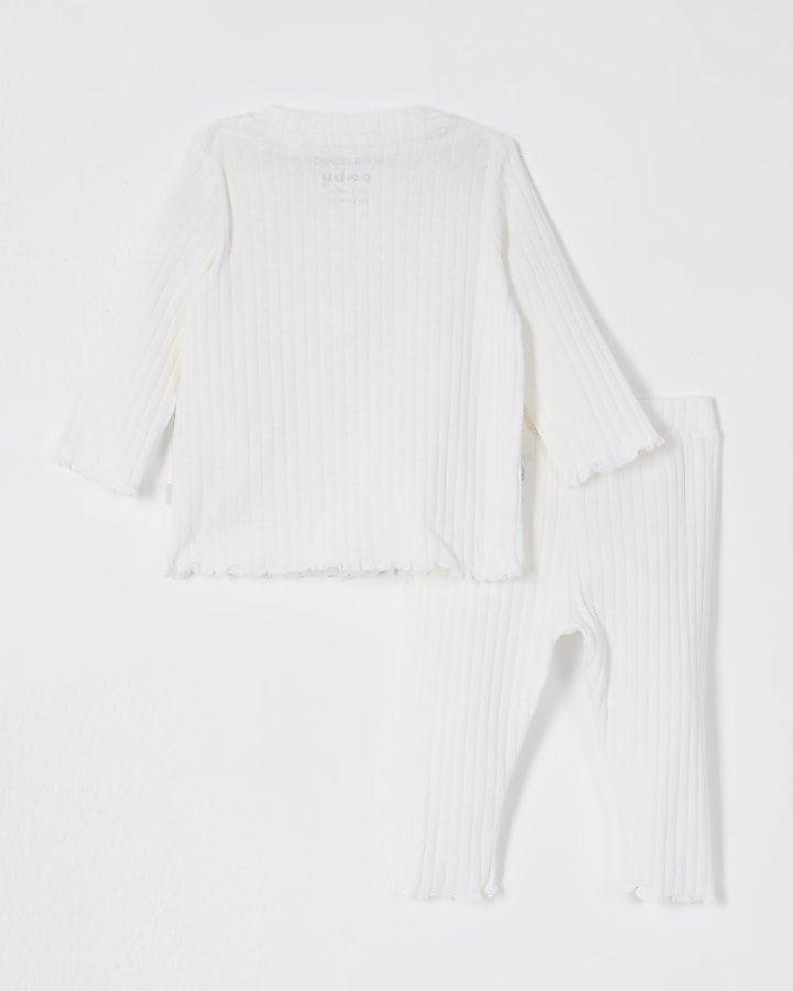 Baby cream ribbed bow legging outfit