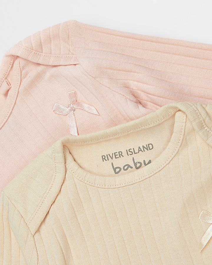 Baby pink ribbed bow bodysuits 2 pack