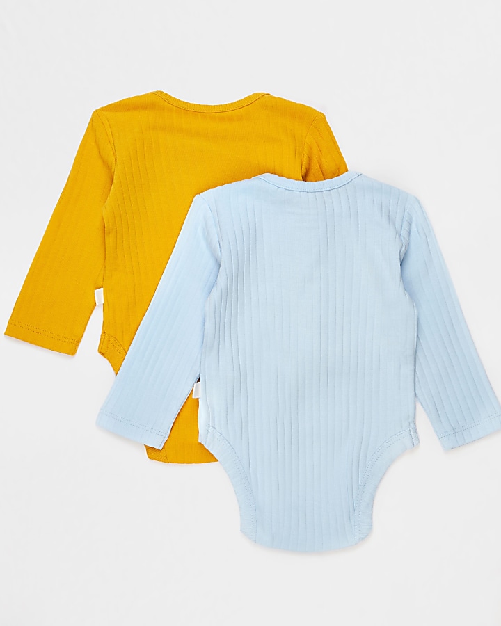 Baby blue and yellow ribbed bodysuits 2 pack